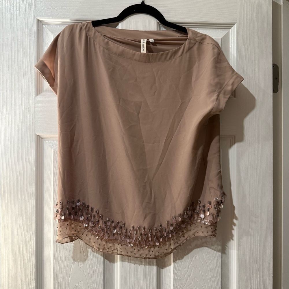 Elegant Beige Sequin Trim Top size XS
